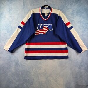 Vintage Maska USA Hockey Jersey Mens Medium Blue Red White Flag Logo Sportswear